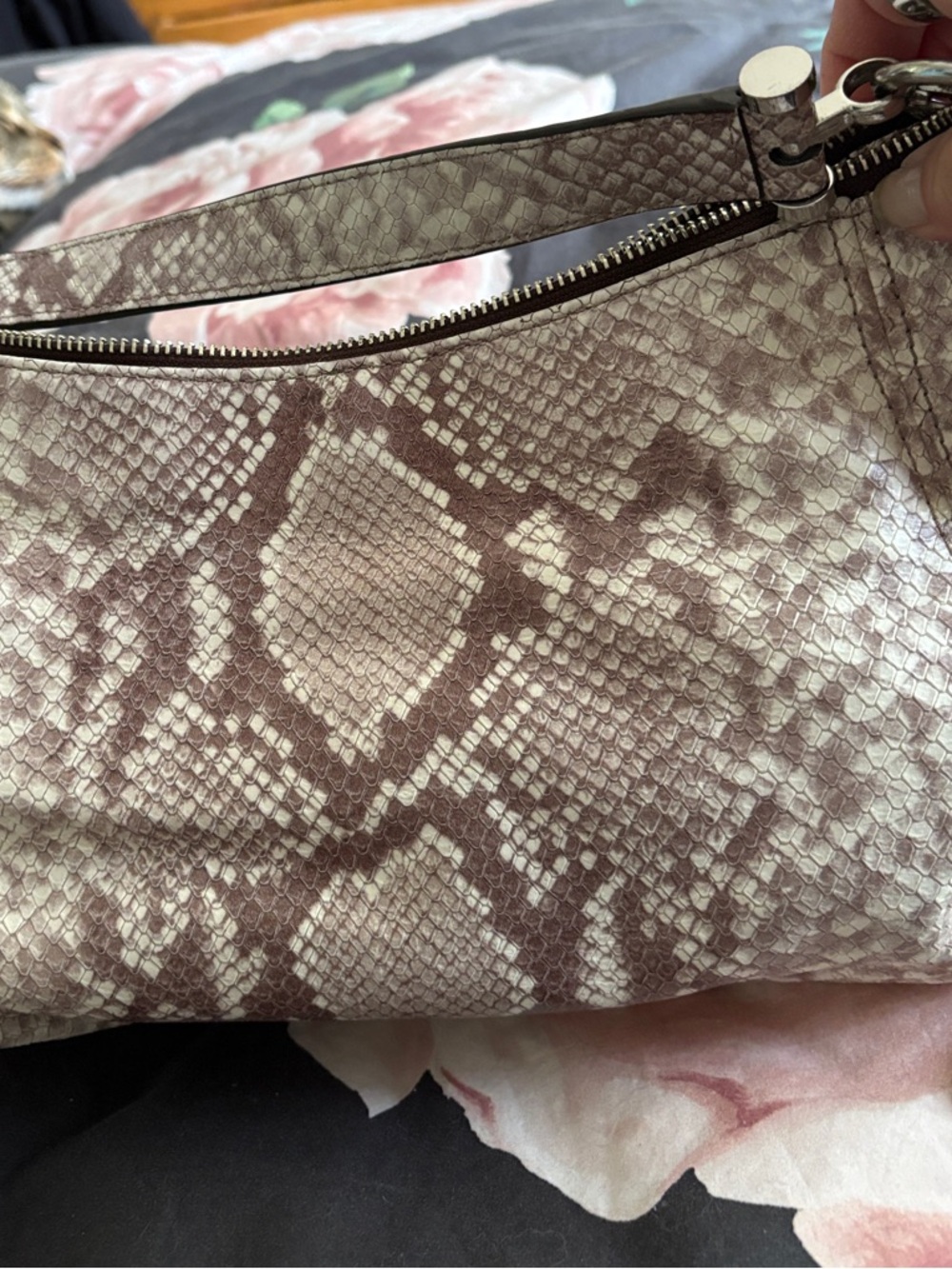 Michael Kors Snake-Embossed Shoulder Bag in Taupe & Cream
